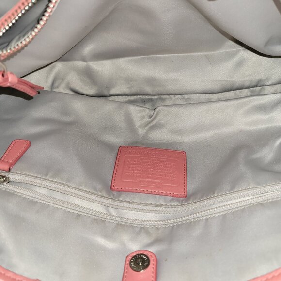 Coach "Carly" Perforated "C" Logo Leather Coral Handbag - Picture 6 of 9